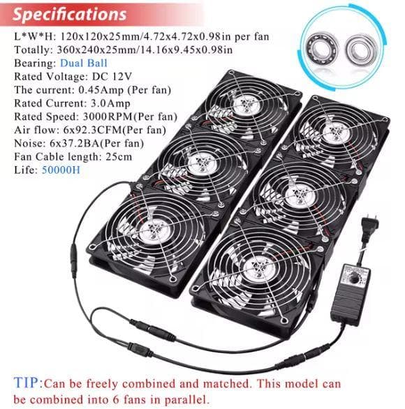 No103 強力 12cmFAN 3000回転 6連 AC100Vコントローラ付