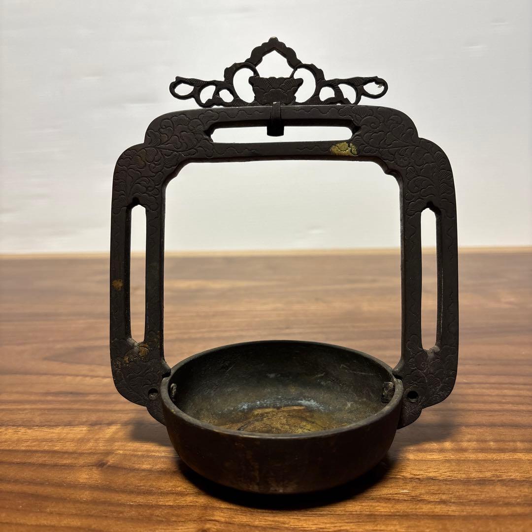 骨董品　古銅輪灯　鎖付き