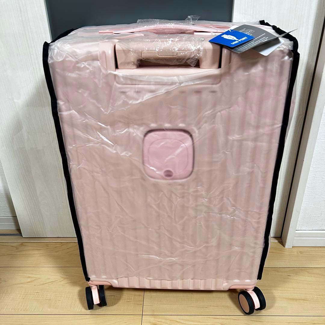 美品✨ スーツケース キャリーケース フロントオープン Mピンク カバー付き