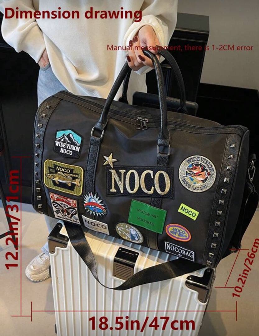 NOCO パッチ付きボストンバッグ ブラック 47cm