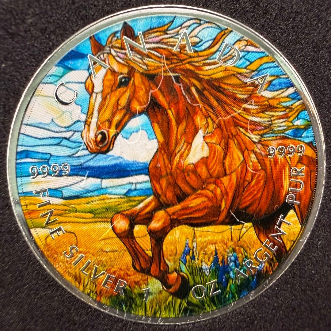 メイプルリーフ 銀貨 カラー ステンドグラスホース 1オンス 1oz 鑑賞ケース