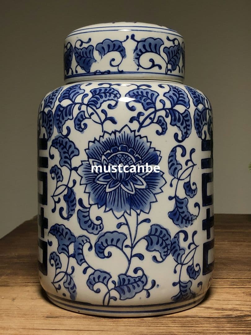 釉下彩纏枝花青花双喜茶壺 景徳鎮 陶磁器 装飾品 現代工芸品 美術品 置物