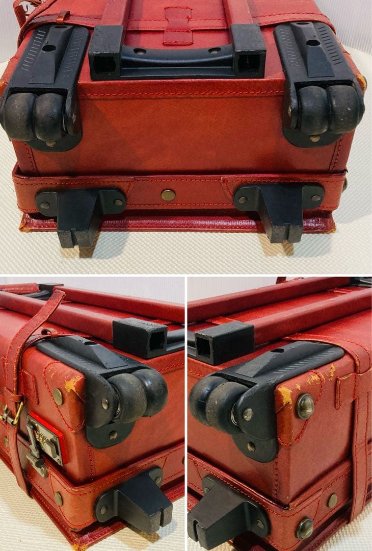 【良品】#648 Eurasia 豚革 レザー スーツケース レッド