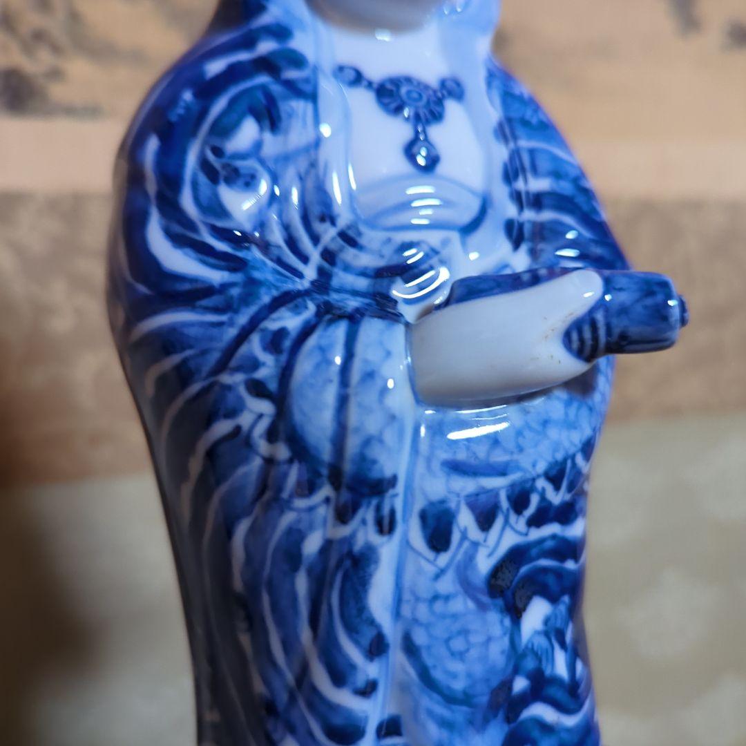骨董品　陶芸　九谷焼　陶器置物　神像　仏像　染付観音菩薩像