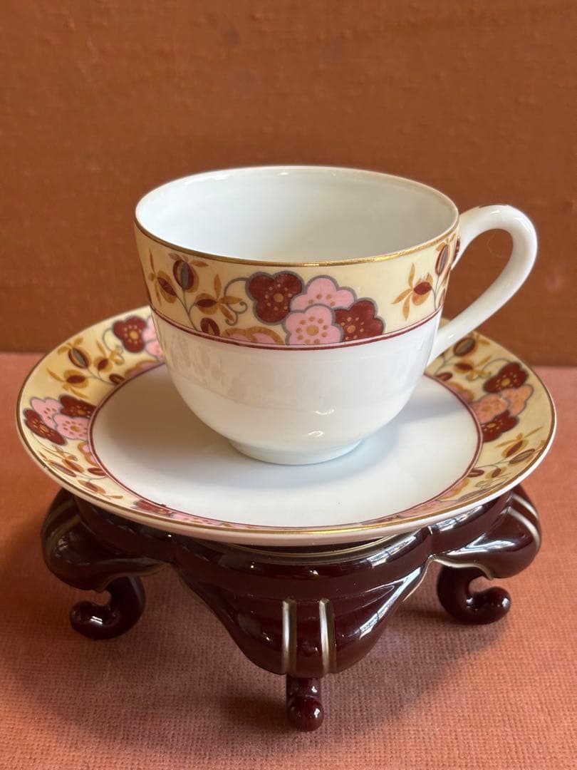 日本陶器會社ノリタケヤジロベー色絵梅花文1912年大正元年作ティーフルセット共箱