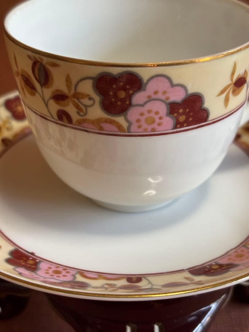 日本陶器會社ノリタケヤジロベー色絵梅花文1912年大正元年作ティーフルセット共箱