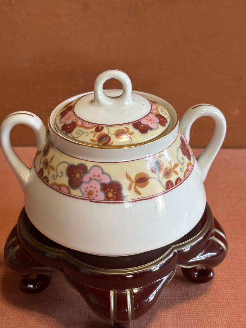 日本陶器會社ノリタケヤジロベー色絵梅花文1912年大正元年作ティーフルセット共箱