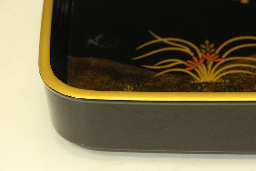 平安象彦作 四君子蒔絵 廣蓋 盆 共箱 未使用(LC780)
