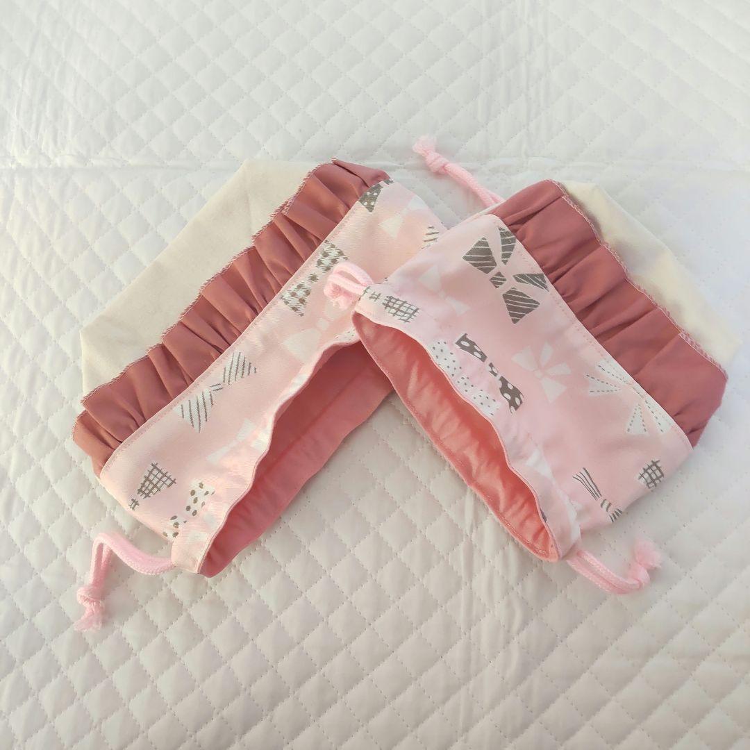 入園入学♡リボン柄ピンク♡レッスンバック５点セット フリル 女の子
