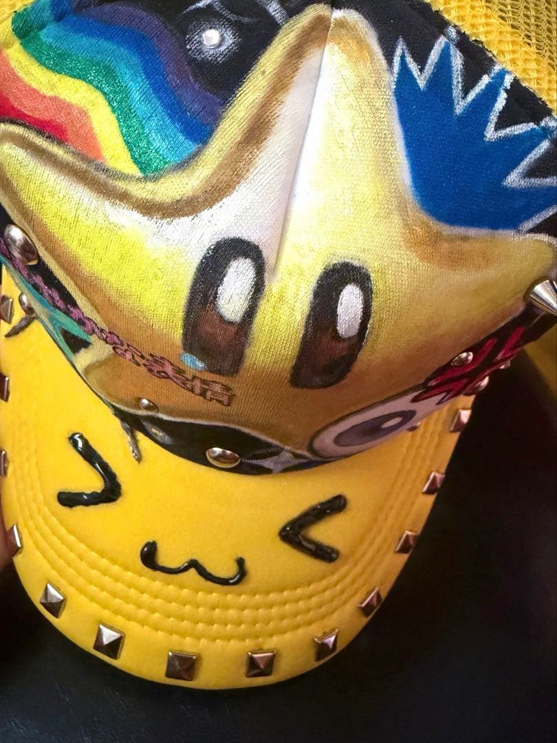 リメイク オリジナル 手描き メッシュキャップ 平成core スタッズ 洗濯可能