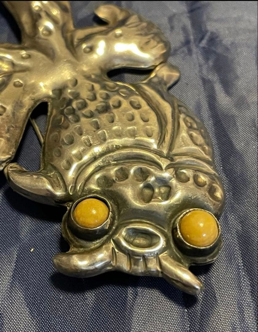 シルバー印字、アンティーク　メキシコ　金魚ブローチ　長期保存