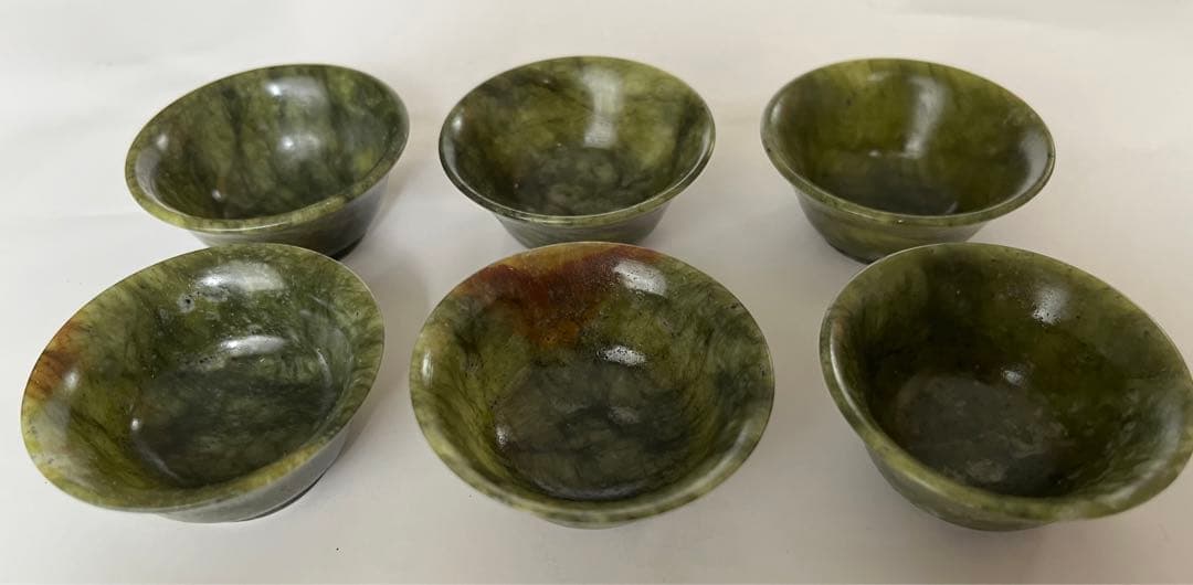 玉製（南方碧玉）茶道具　茶器揃 急須 茶碗 ５点　時代物