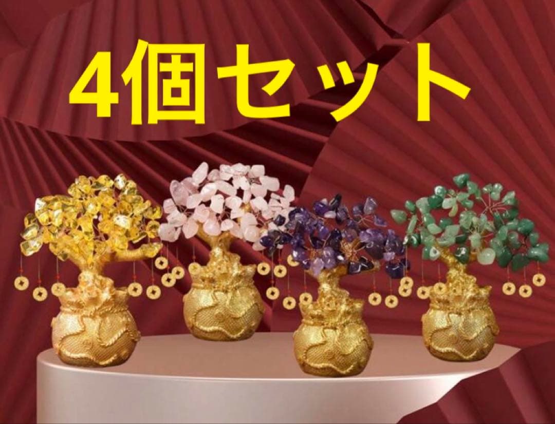 新品　風水　マネーツリー　金のなる木　4点セット　開運グッズ