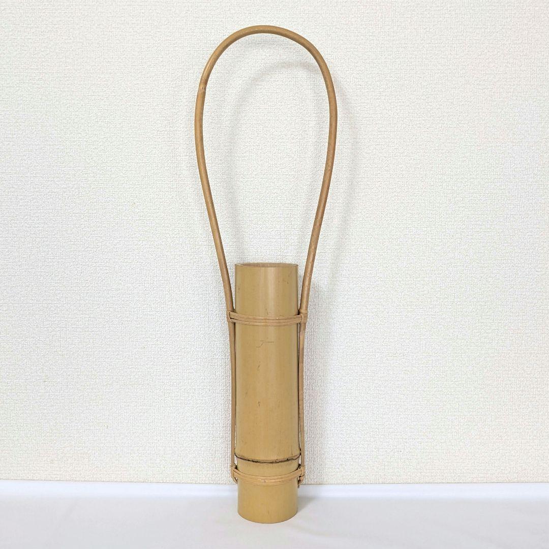 通い筒花入　白竹　持ち手付花入 中古　箱無