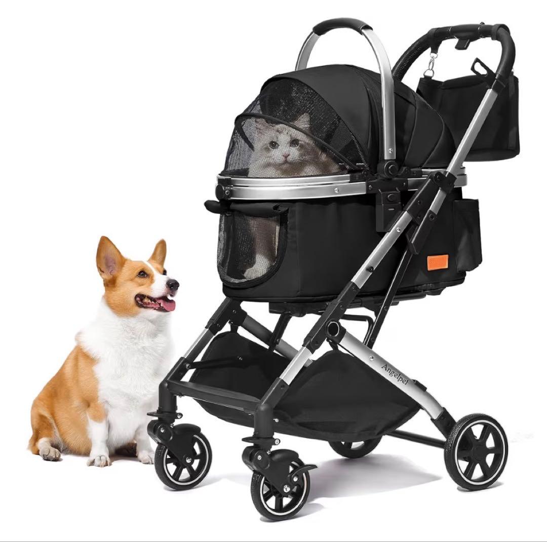 Angelpet ペットカート ブラック 分離型 折りたたみ式 ドッグカート　黒