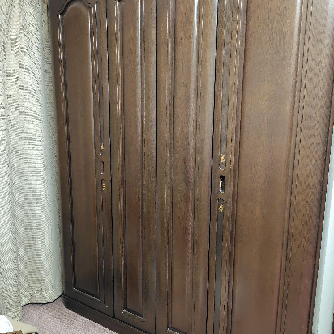 洋服タンス　木製4枚扉箪笥 ダークブラウン　婚礼タンス