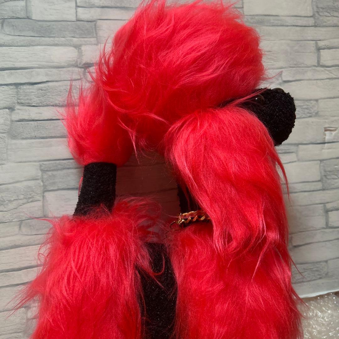 昭和レトロSAN-EI TOYS Exlan派手ピンク赤×ブラック　プードル犬？