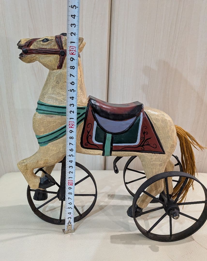 木製馬に鉄車　郷土玩具　オブジェ　大きいです
