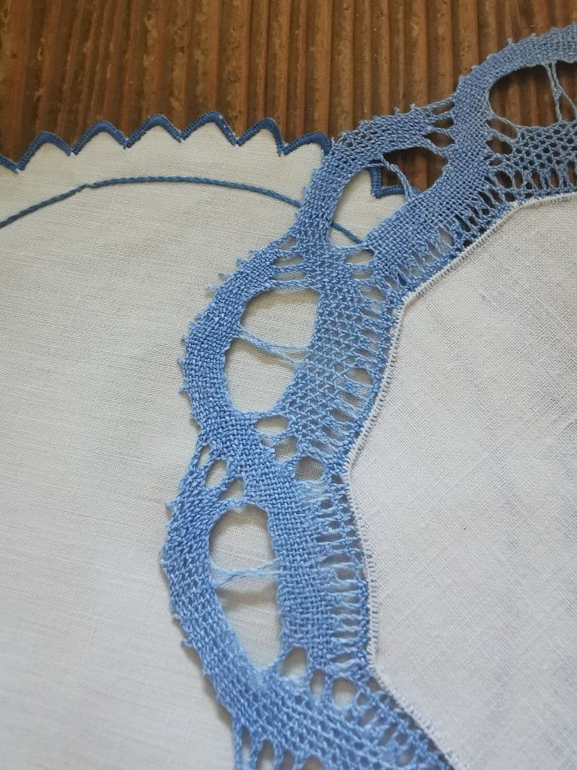 アンティーク スカラップ手縢り青糸刺繍ドイリー 手描き青花ホーリーカードセット