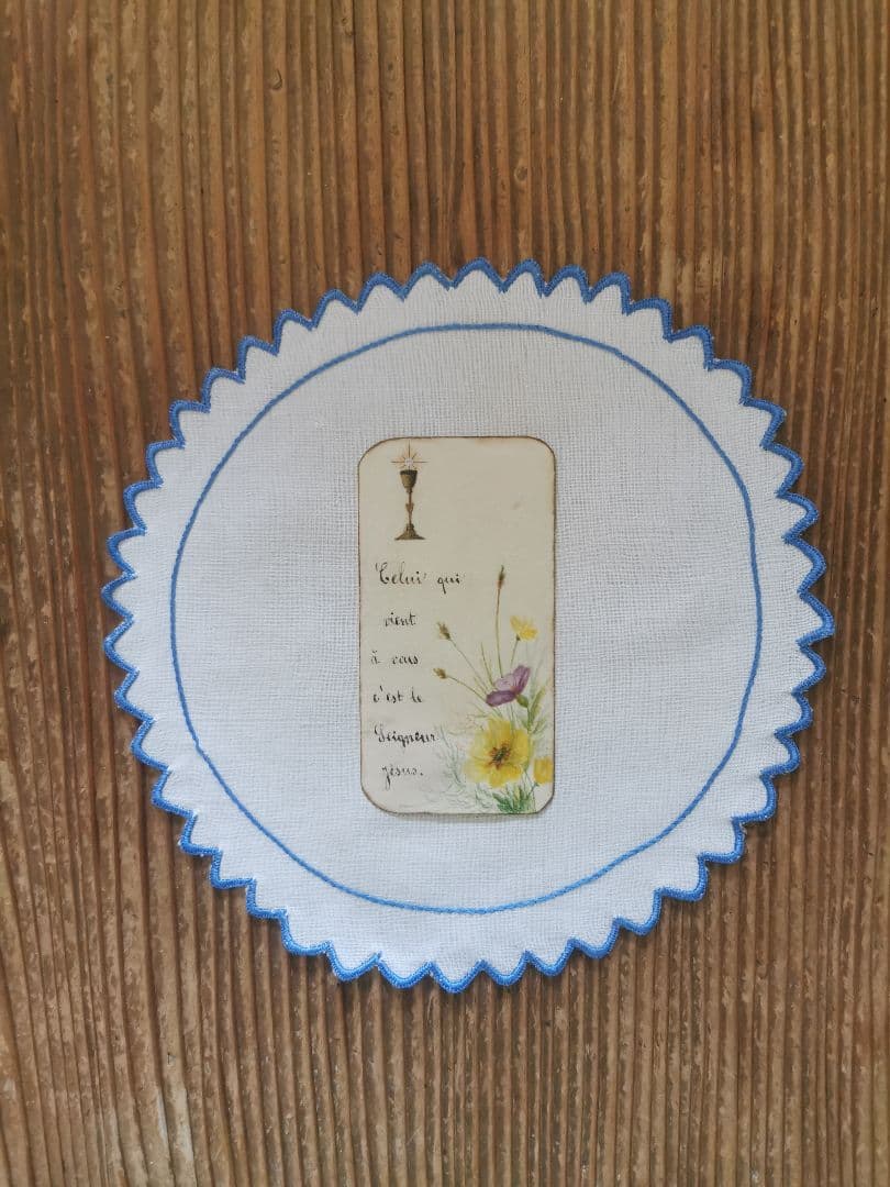 アンティーク スカラップ手縢り青糸刺繍ドイリー 手描き青花ホーリーカードセット