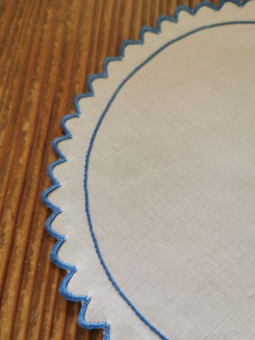 アンティーク スカラップ手縢り青糸刺繍ドイリー 手描き青花ホーリーカードセット