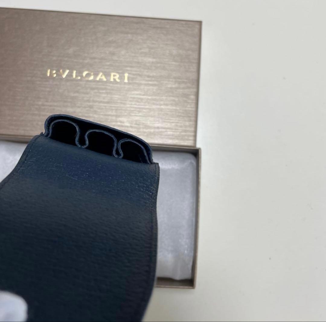 BVLGARI ブルガリ ペンケース 3本差し 筆箱 本革 レザー ネイビー