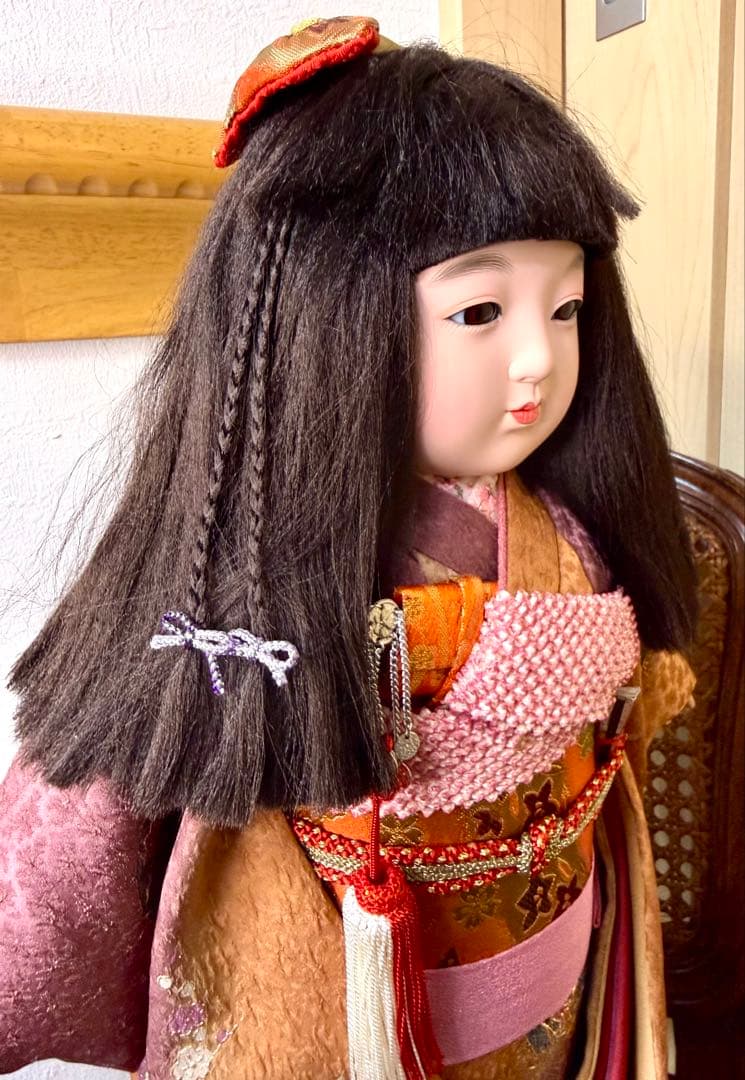 【お値下げ】豪華 飾り市松 市松人形 50cm 着物 玉虫色 日本人形