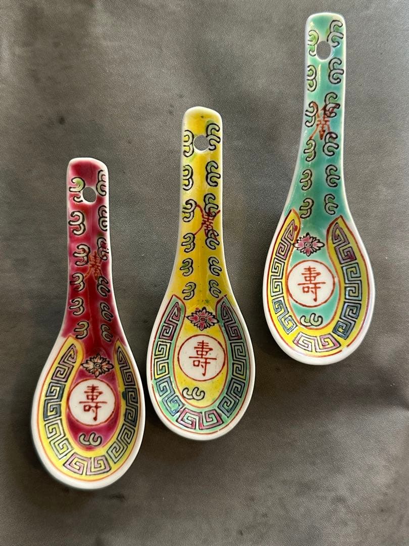 【茶碗＆れんげ３色セット／新品未使用】景徳鎮/汁碗
