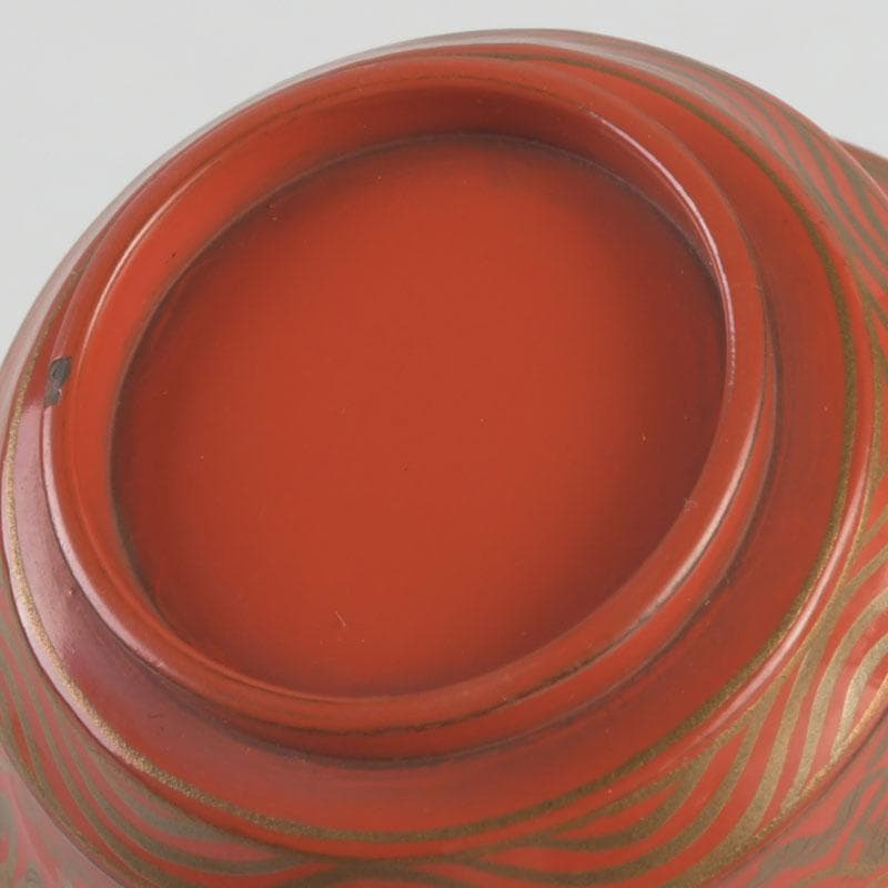 時代根来　朱塗　山水人物蒔絵　杯　盃　在銘　共箱　C　9394