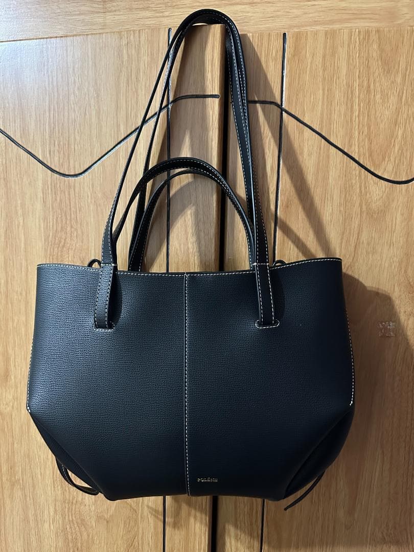 POLENE Cyme Mini ブラック テクスチャード エクリュ ステッチ