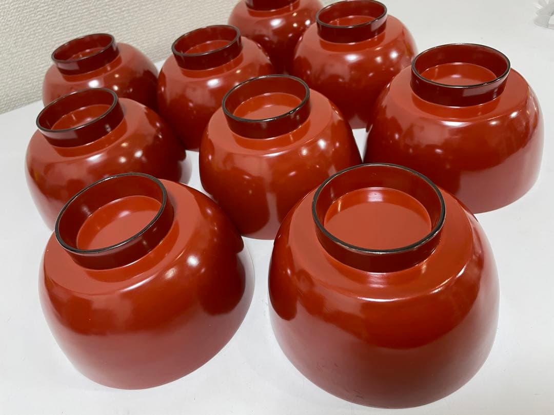 【現状品】漆器 輪島塗 金彩 朱塗 底黒塗 蓋付き椀 割烹 煮物椀 9個 ②