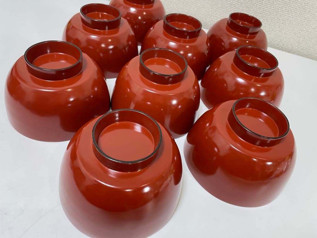 【現状品】漆器 輪島塗 金彩 朱塗 底黒塗 蓋付き椀 割烹 煮物椀 9個 ②