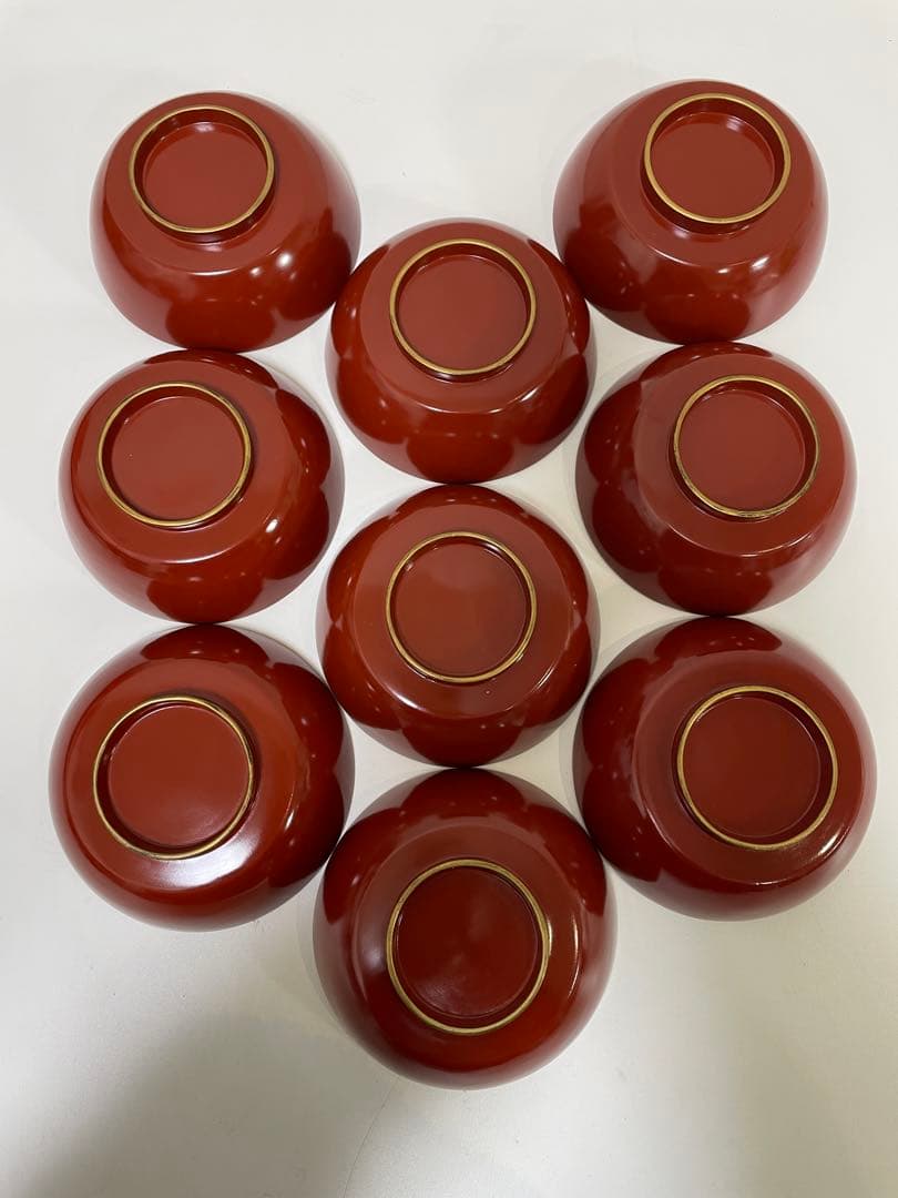 【現状品】漆器 輪島塗 金彩 朱塗 底黒塗 蓋付き椀 割烹 煮物椀 9個 ②