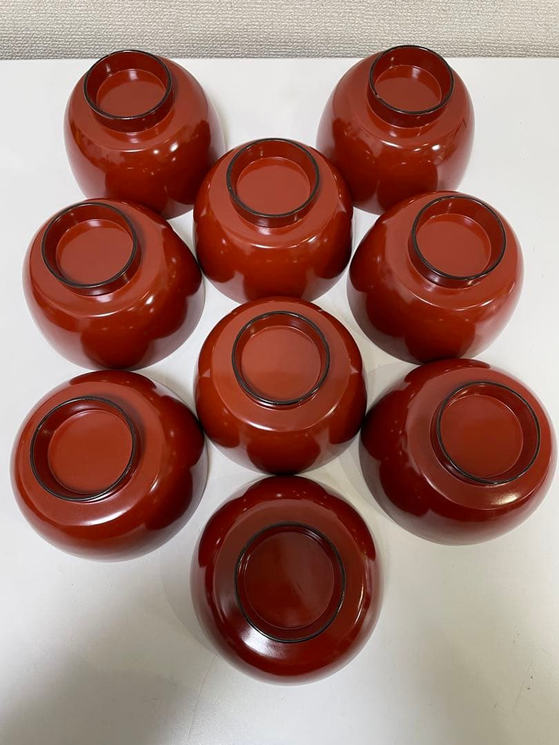 【現状品】漆器 輪島塗 金彩 朱塗 底黒塗 蓋付き椀 割烹 煮物椀 9個 ②