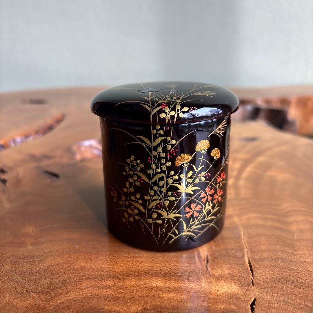 中出松峰作 金輪寺 秋草蒔絵 棗 共箱 茶道具 （7）