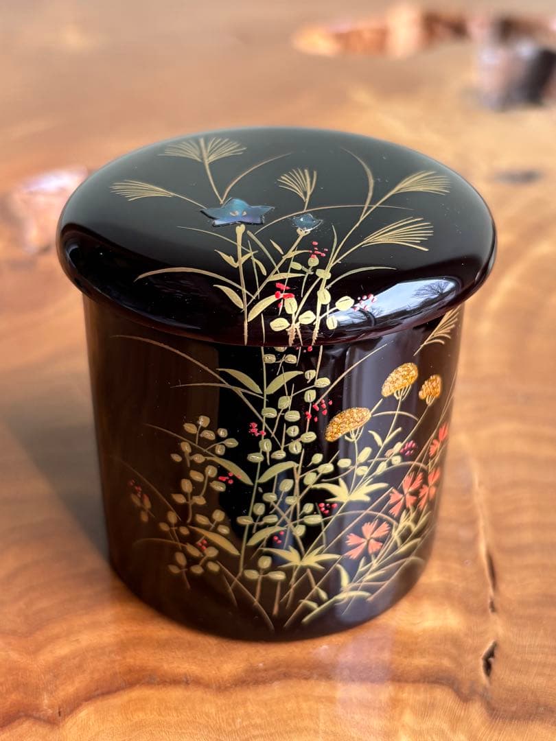 中出松峰作 金輪寺 秋草蒔絵 棗 共箱 茶道具 （7）