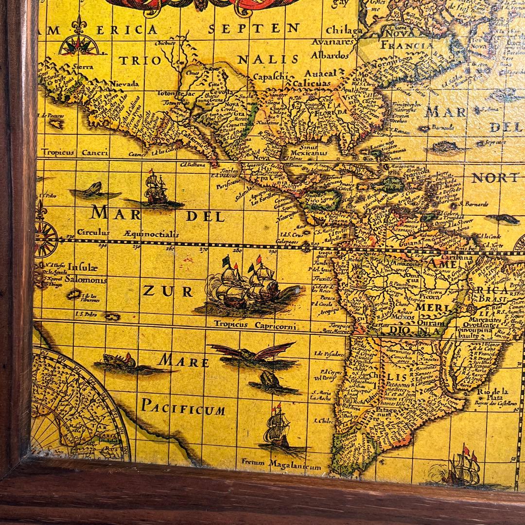 Antique アンティーク 世界地図 木製 額 スペイン製