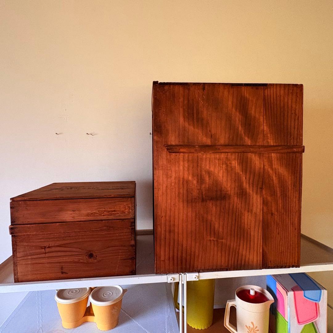 昭和10年 古い杉の木箱 大中2箱 古道具収納箱