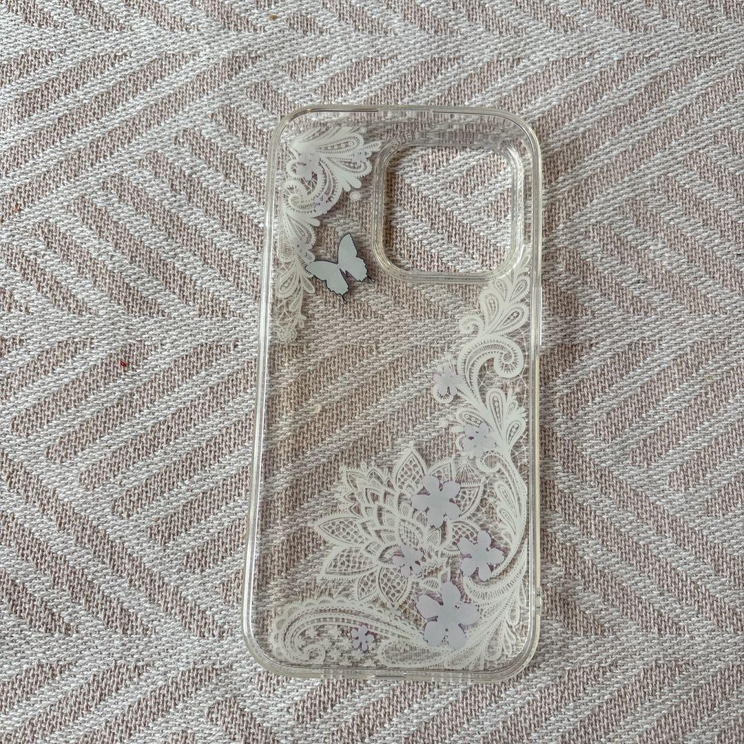 iPhone レースフラワー バタフライパターン クリア 保護カバー