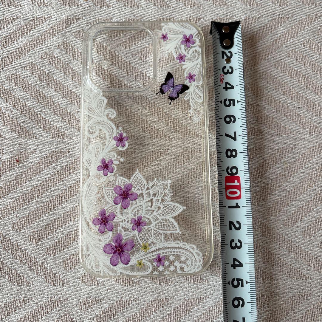 iPhone レースフラワー バタフライパターン クリア 保護カバー