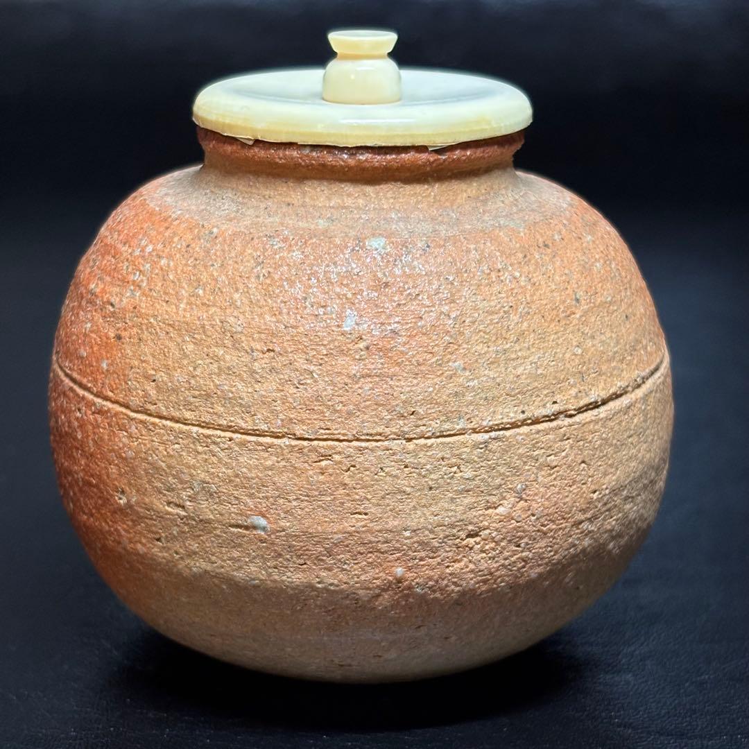 ★茶道具/信楽焼！信楽 文琳 茶入！鎌倉間道！作家物！共箱/仕覆付！★