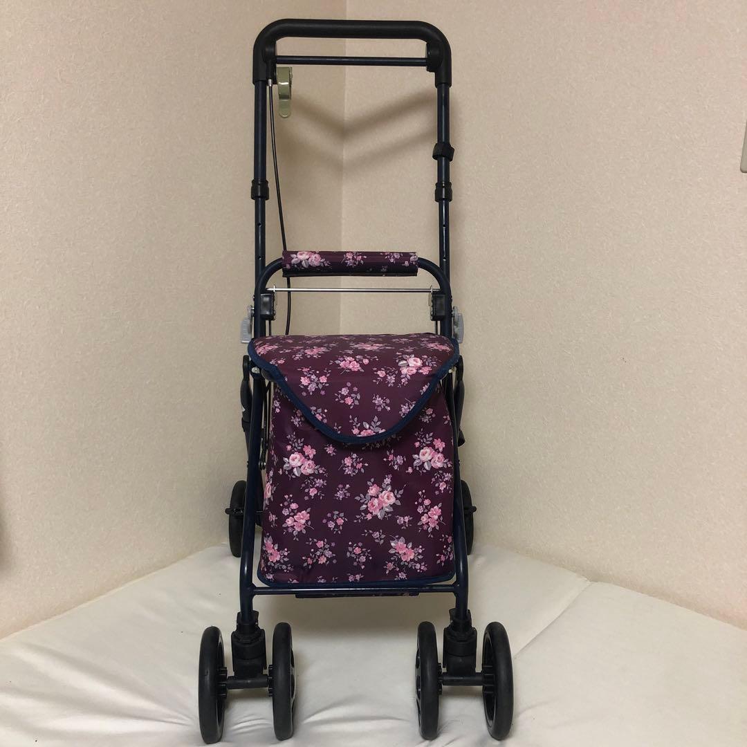 みみ　マキテック　紫色の花柄 シルバーカー 4輪