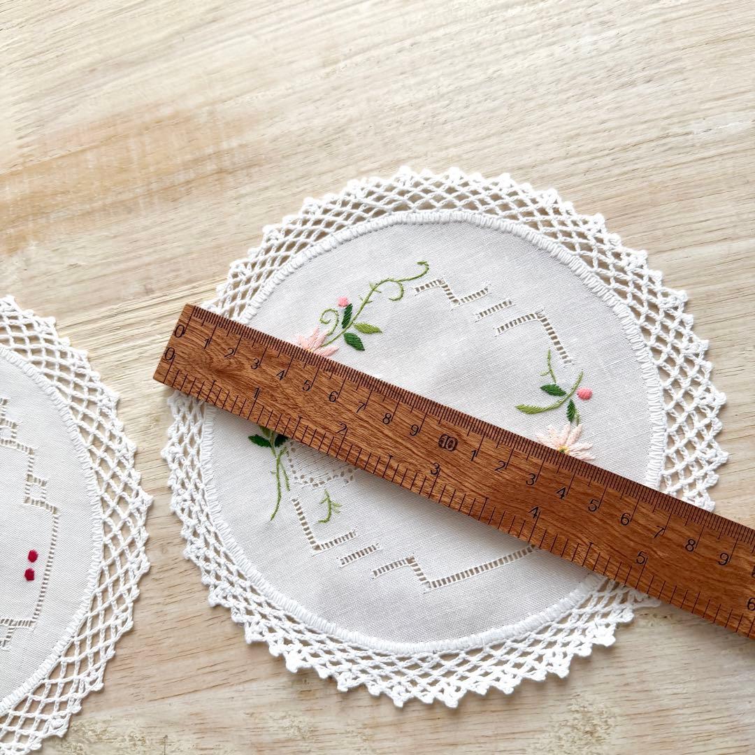刺繍ドイリー6枚セット 手編みレース縁 花柄 ナチュラル フレンチ ヴィンテージ