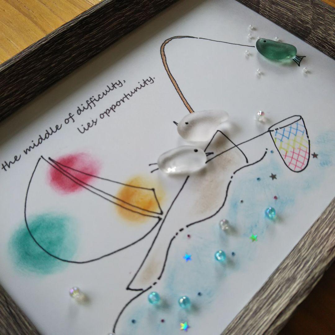 シーグラスアート「ビワマス釣り」❤ハンドメイド