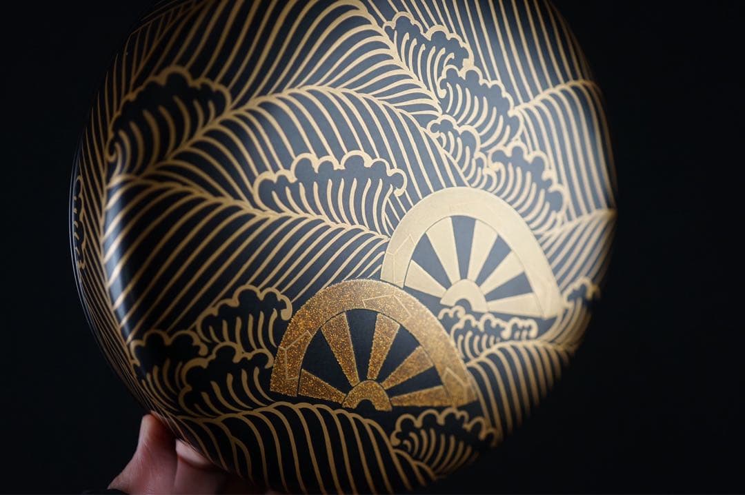 輪島塗師 茶平一斎 作 輪島塗 源氏車蒔絵 喰籠 共箱 菓子器 茶道具 食籠