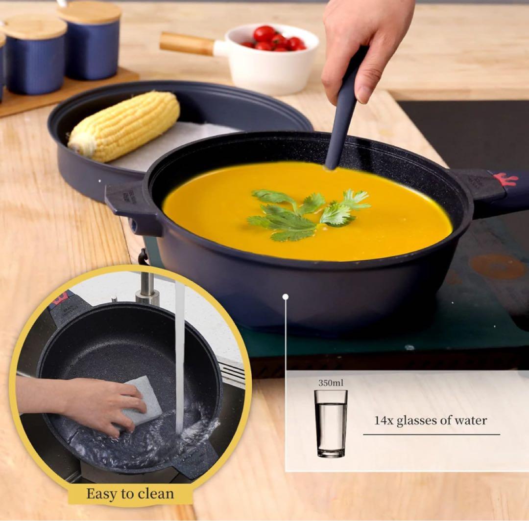 Tiborong 8 in 1 グリル鍋 フライパン28cm深型　蒸し器セット