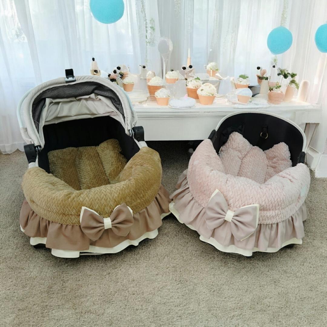 【2点セット】リボン付き★ピンク フリルカートクッション あごのせマット