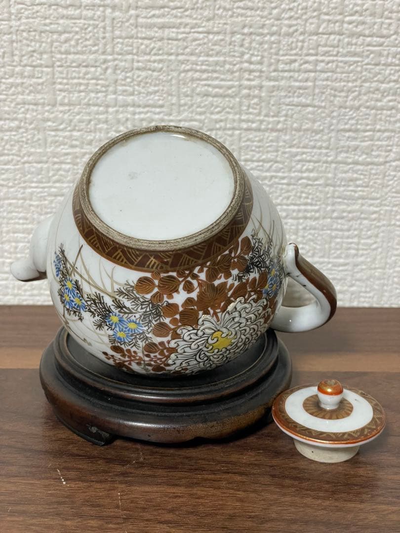 九谷焼 明治期 色絵花鳥文 小ぶり急須