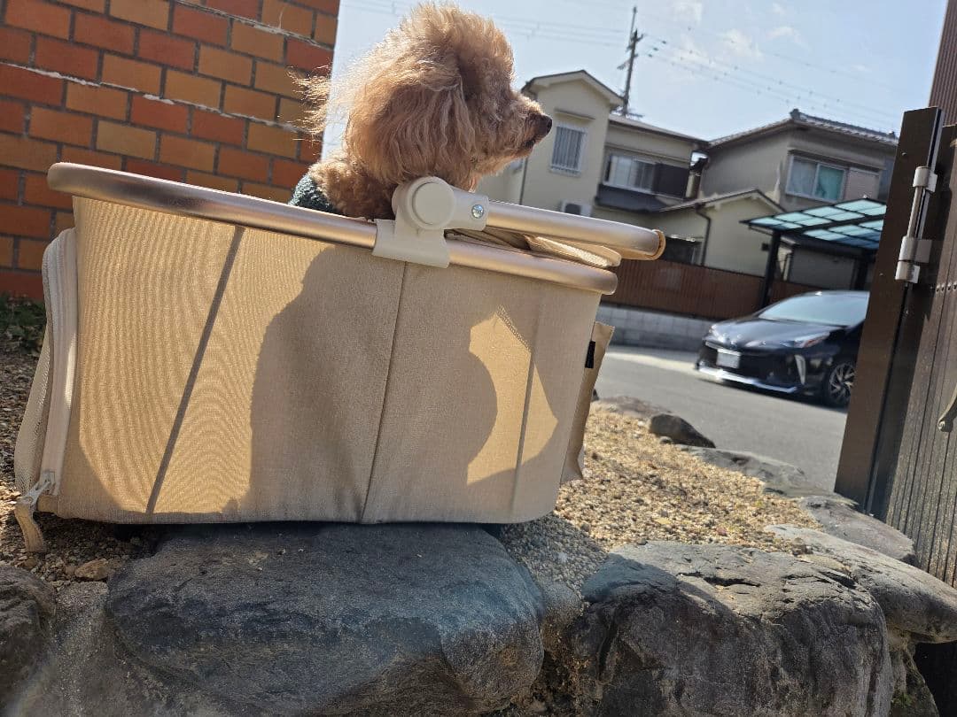 ベージュ 折りたたみ式犬用カート 4輪式
