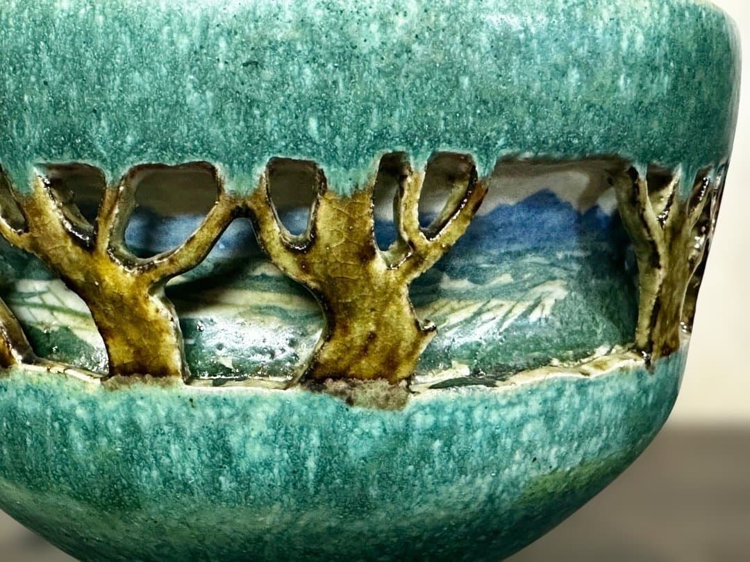 新品　透し彫り　盛鉢　新緑　みなと焼　秋田　プレゼント　母の日　海外へのお土産